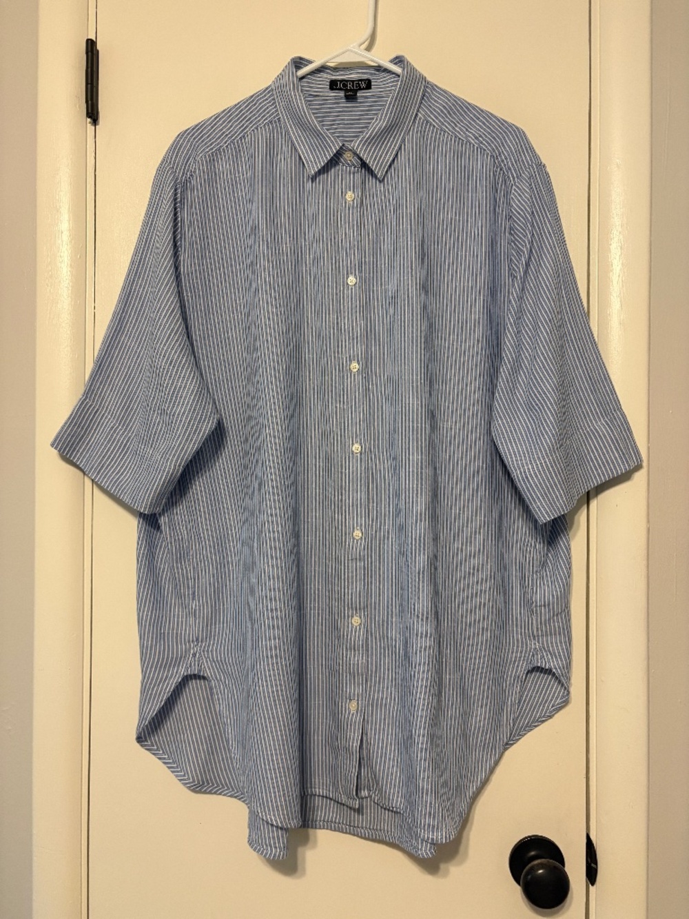 J. Crew #CI481 Women's S/S Blue Stripe Airy Gauze Button-Up Shirt Top XL